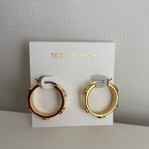 Tory Burch Gold Miller Logo Hoop Earrings